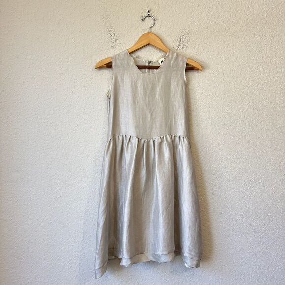 SHOSH Linen Blend Mini Dress Beige A-Line Sleeveless Babydoll Flowy - Picture 1 of 11